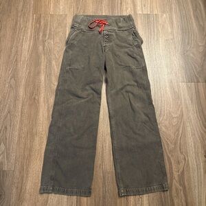 KAPITAL JAPAN Wide Leg Drawstring Waist Pants in brown with Red Tie size small